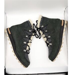 Sorel Sneakerchic Alpine Shearling Leather Lace Up Booties in Black & Gray